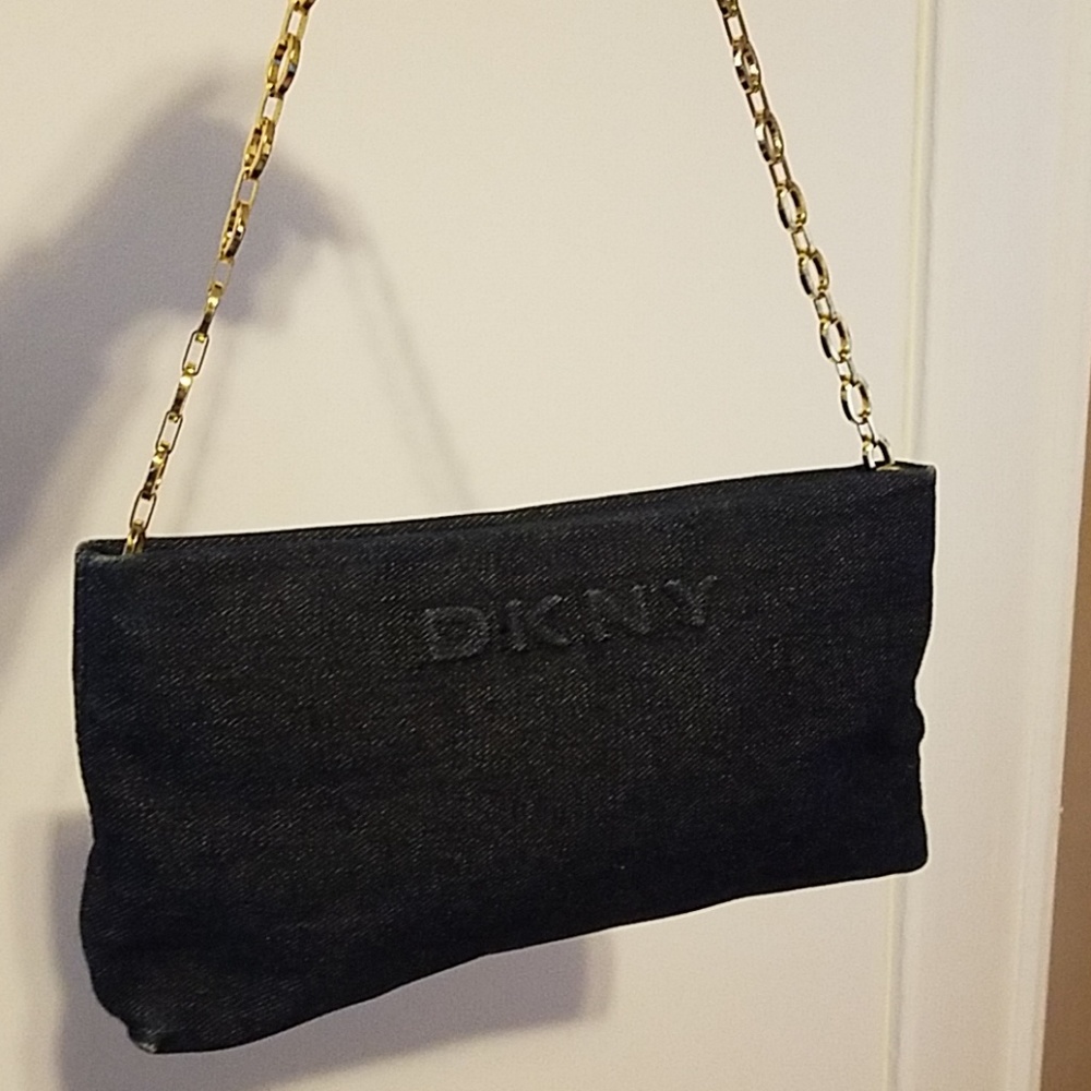DKNY Dark Denim Purse with Gold Chain Strap